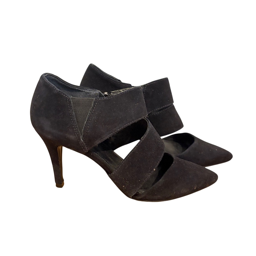 Trina Turk Black Suede Cutout Pointed Toe Heels Shooties Size 6M Made in Brazil
